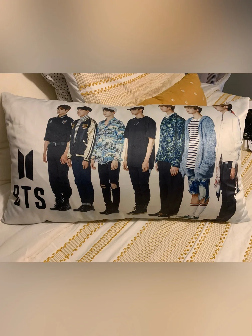 White Graphic K-Pop Fan Pillow - BTS Style